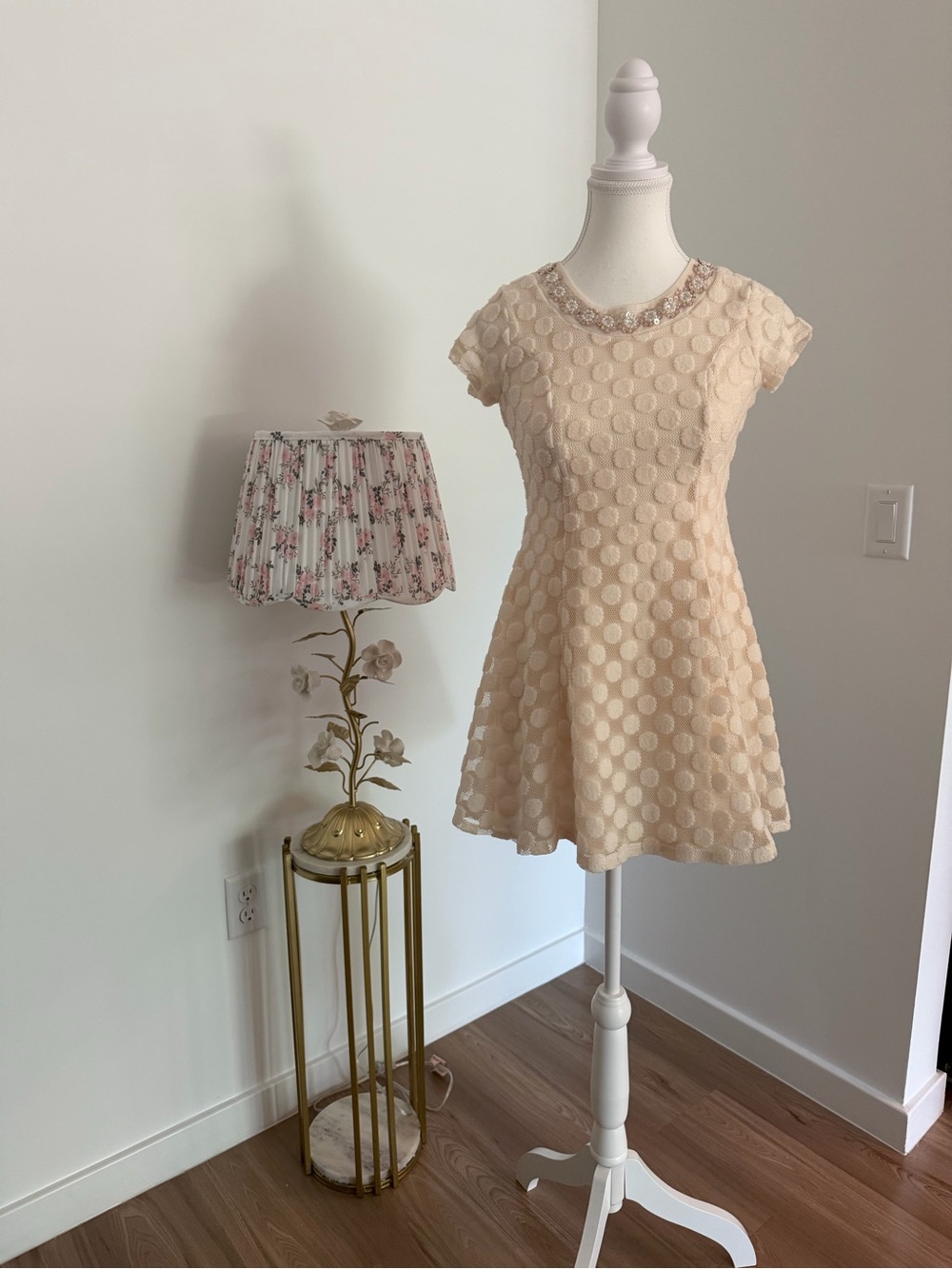 Speechless‎ Cream Polka Dot Textured Fit-and-Flare Dress